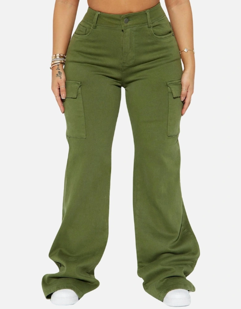 True That 90s Stretch Cargo Baggy Jeans - Olive Jeans