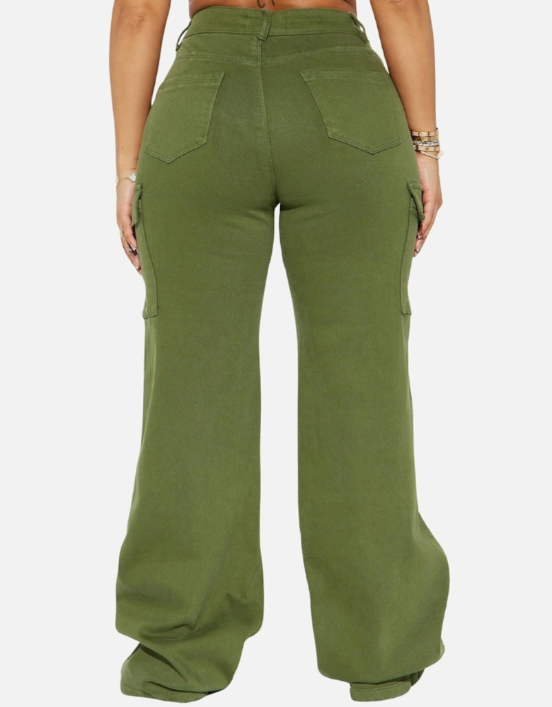 True That 90s Stretch Cargo Baggy Jeans - Olive Jeans