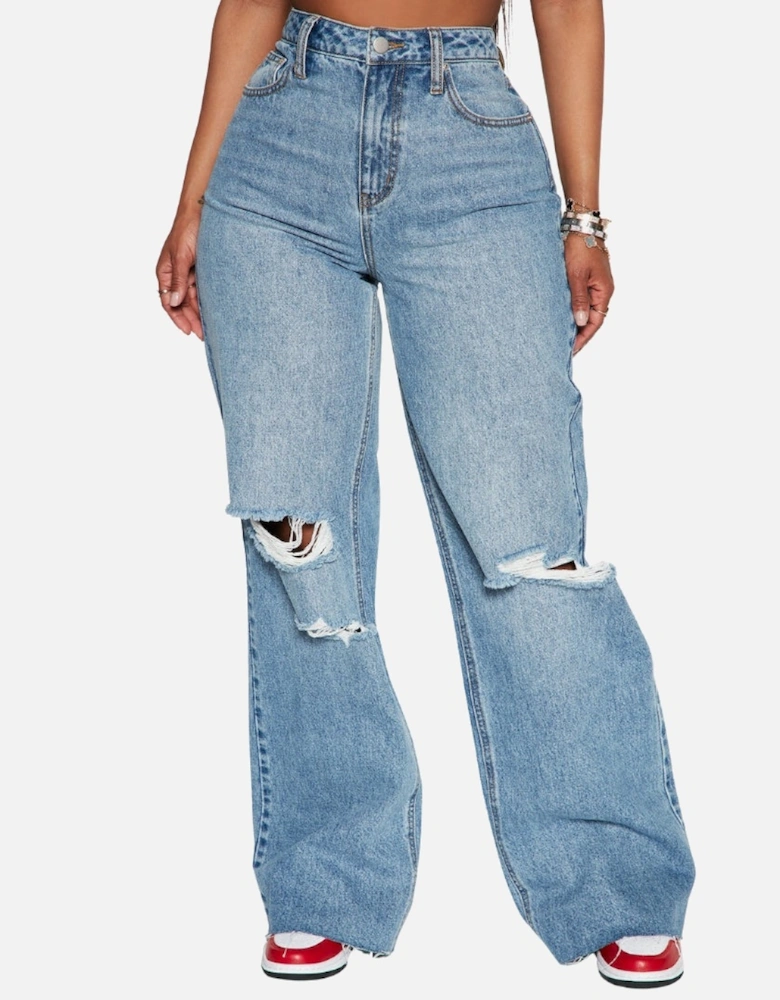 Tough Love Baggy Ripped Jeans - Medium Wash Jeans