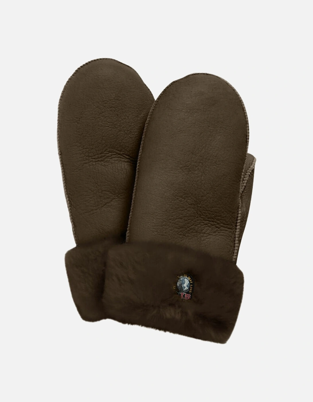 Shearling Mittens Chesnut Brown Grey Gloves, 2 of 1