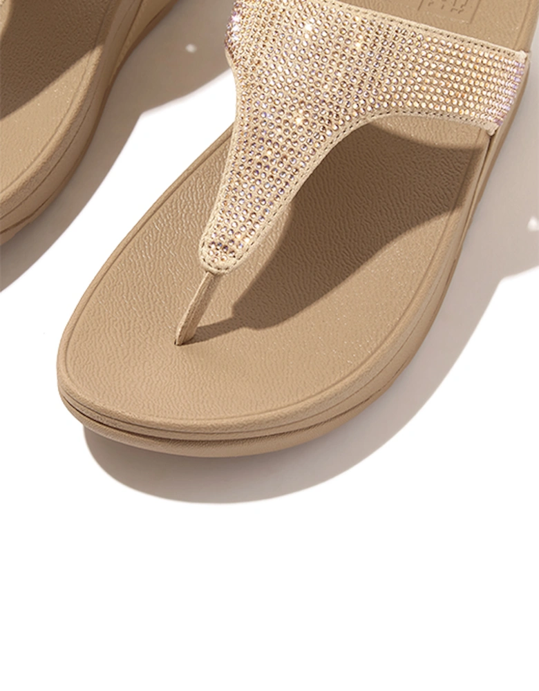 Women's Lulu Crystal Embellished Toe-Post Sandals Latte Beige