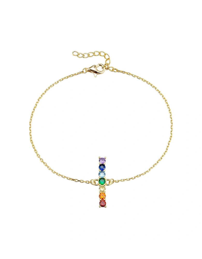 18ct gold plated sterling silver Rainbow Bar CZ Bracelet