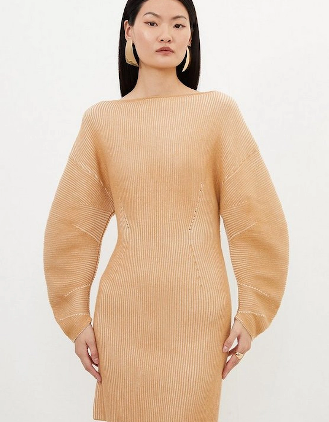 Viscose Blend Round Sleeve Knit Mini Dress, 4 of 3