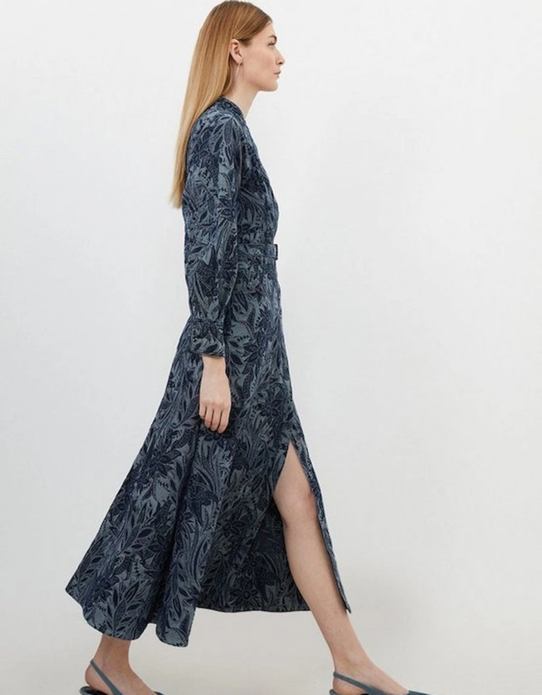 Petite Denim Floral Jacquard Woven Midi Dress