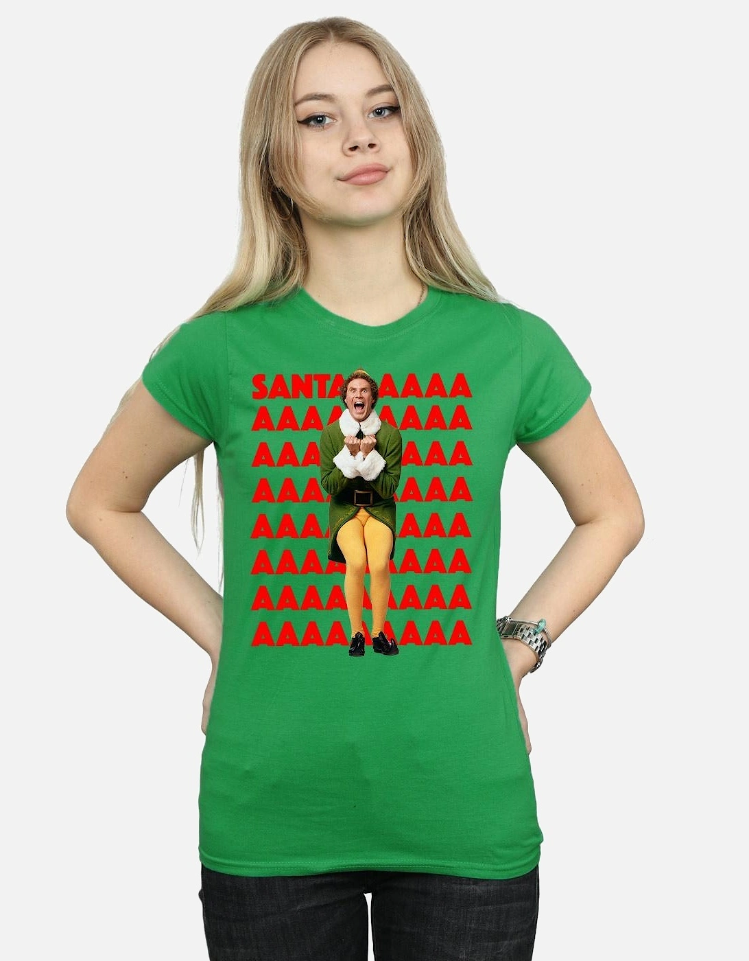 Womens/Ladies Buddy Santa Scream Cotton T-Shirt
