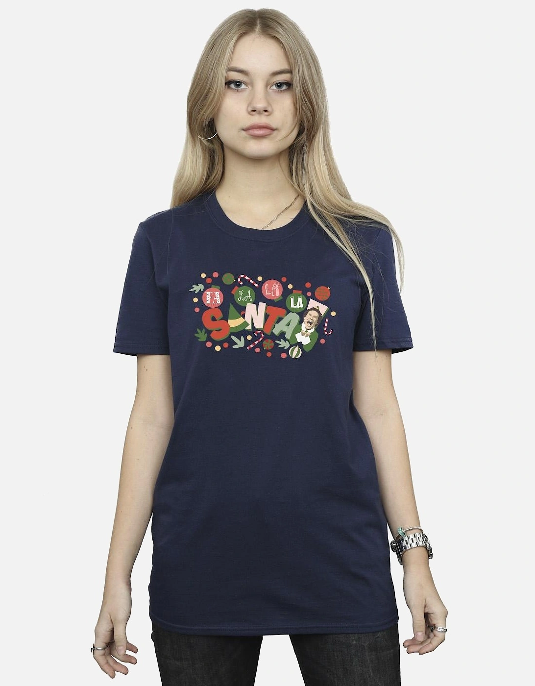 Womens/Ladies Santa Fa La La Cotton Boyfriend T-Shirt