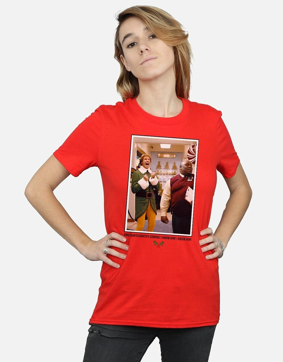 Womens/Ladies OMG Santa Photo Cotton Boyfriend T-Shirt