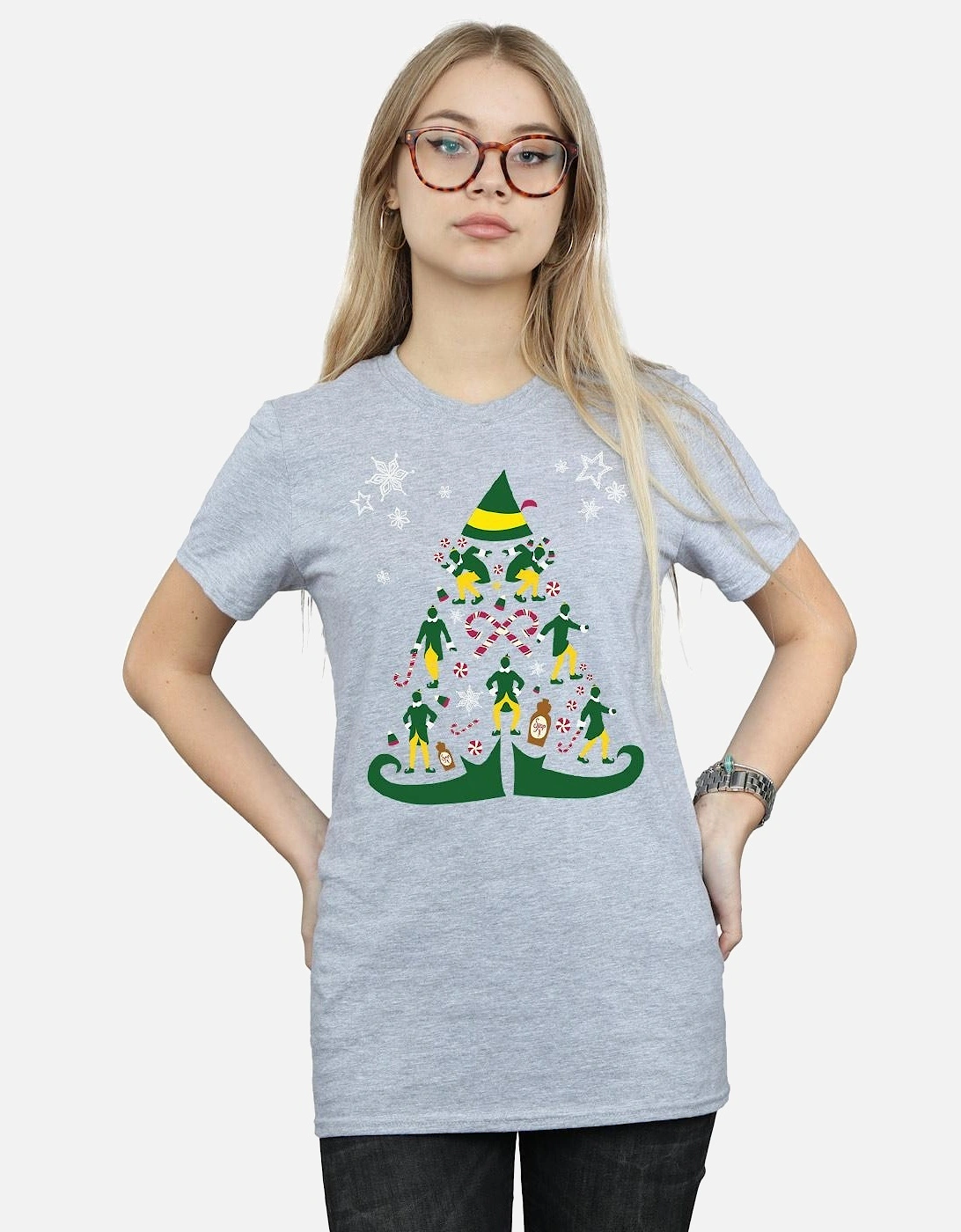 Womens/Ladies Christmas Tree Cotton Boyfriend T-Shirt