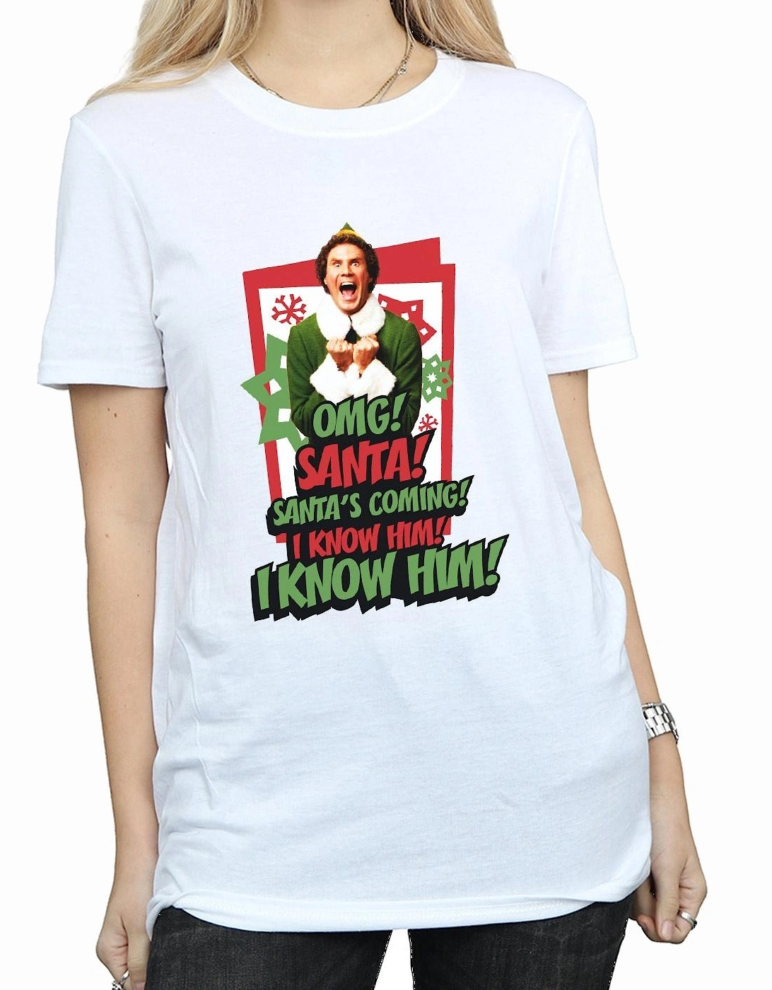 Womens/Ladies OMG Santa Cotton Boyfriend T-Shirt