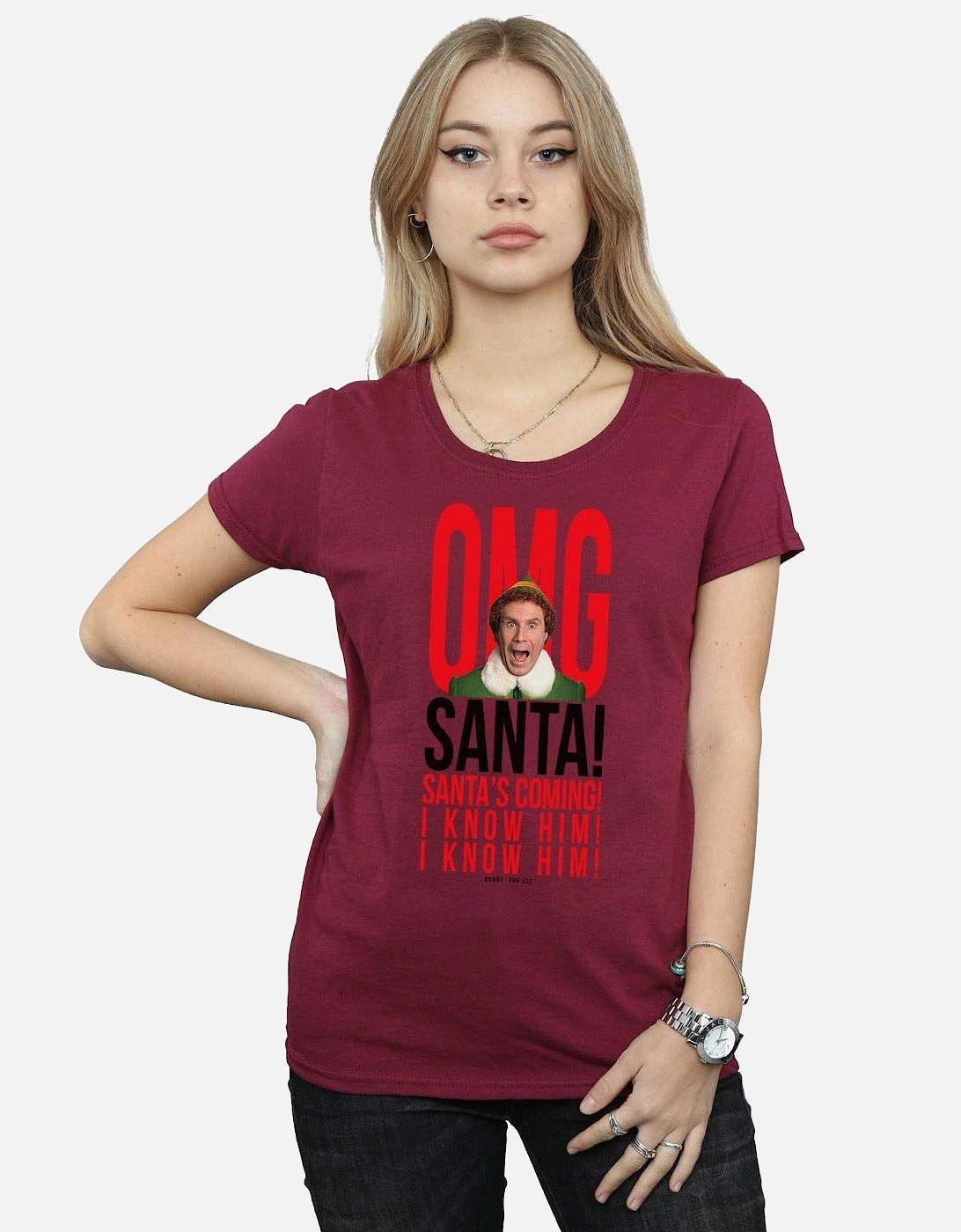 Womens/Ladies OMG Santa I Know Him Cotton T-Shirt, 4 of 3