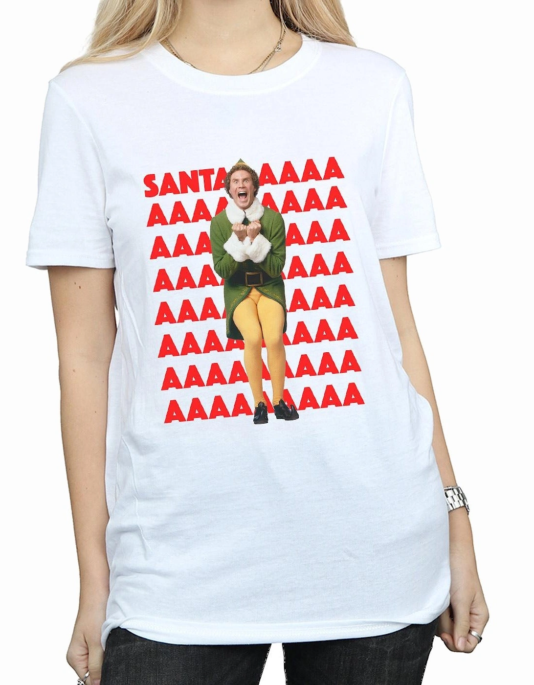 Womens/Ladies Buddy Santa Scream Cotton Boyfriend T-Shirt