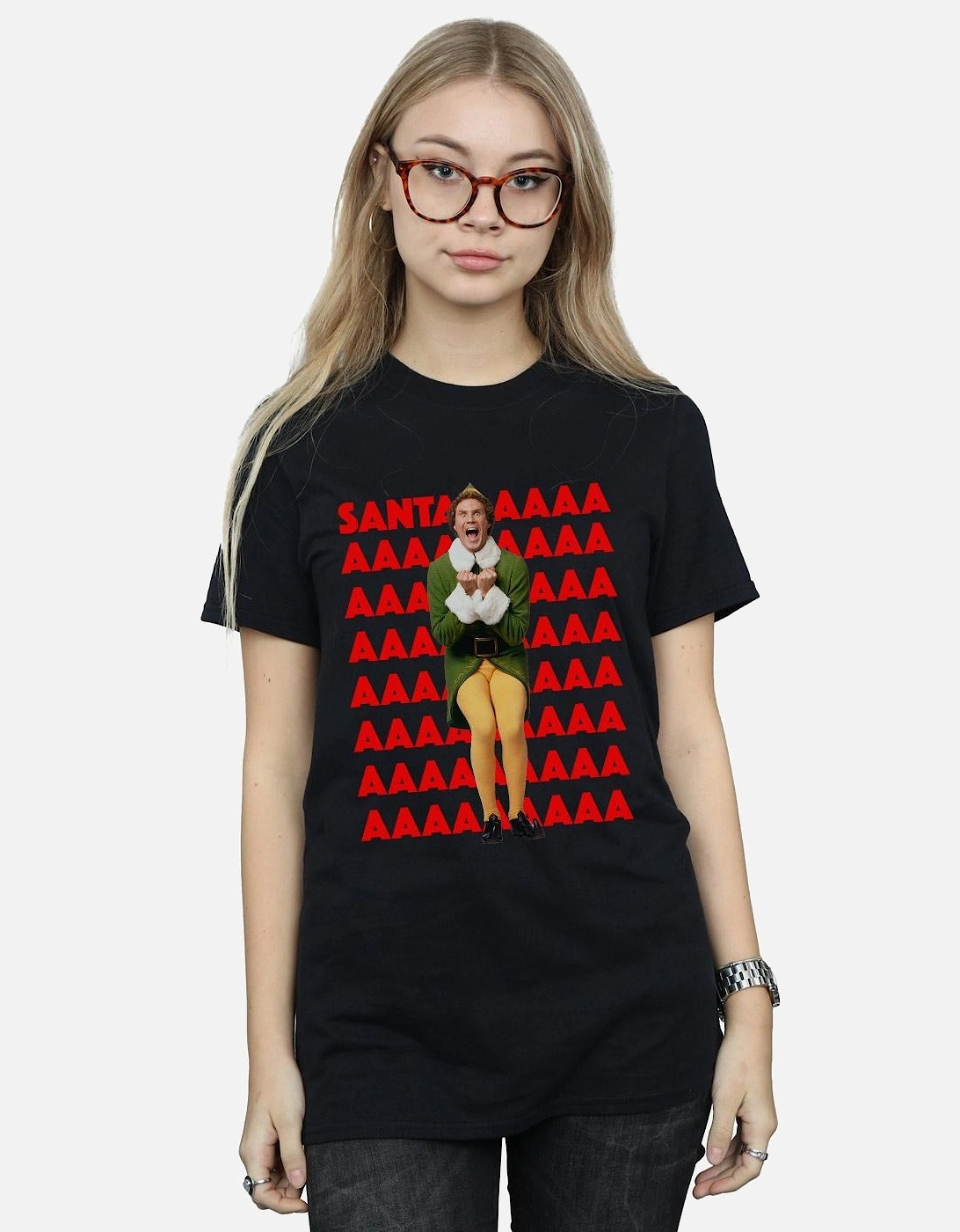Womens/Ladies Buddy Santa Scream Cotton Boyfriend T-Shirt