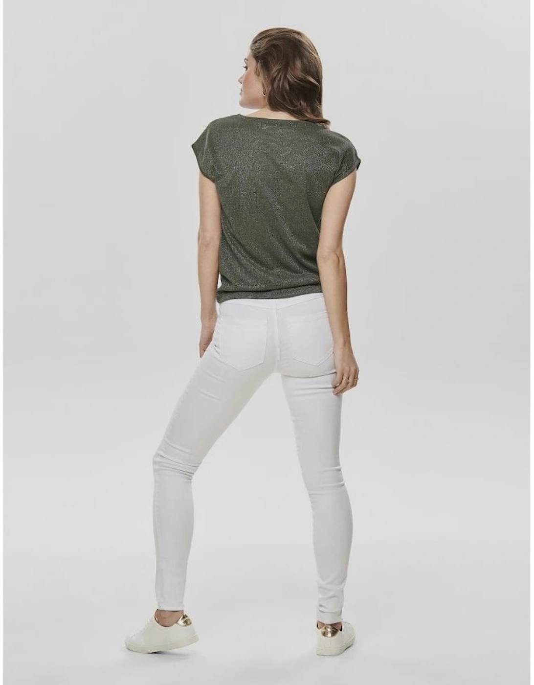 Silvery Loose Short Sleeved Top - Green