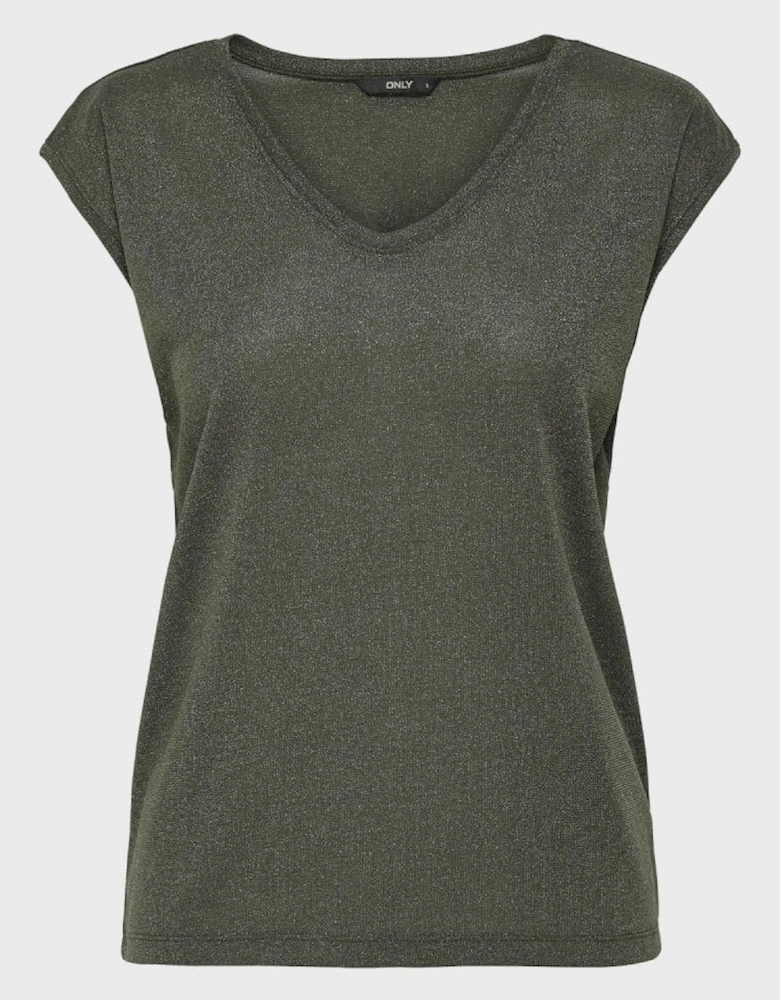 Silvery Loose Short Sleeved Top - Green