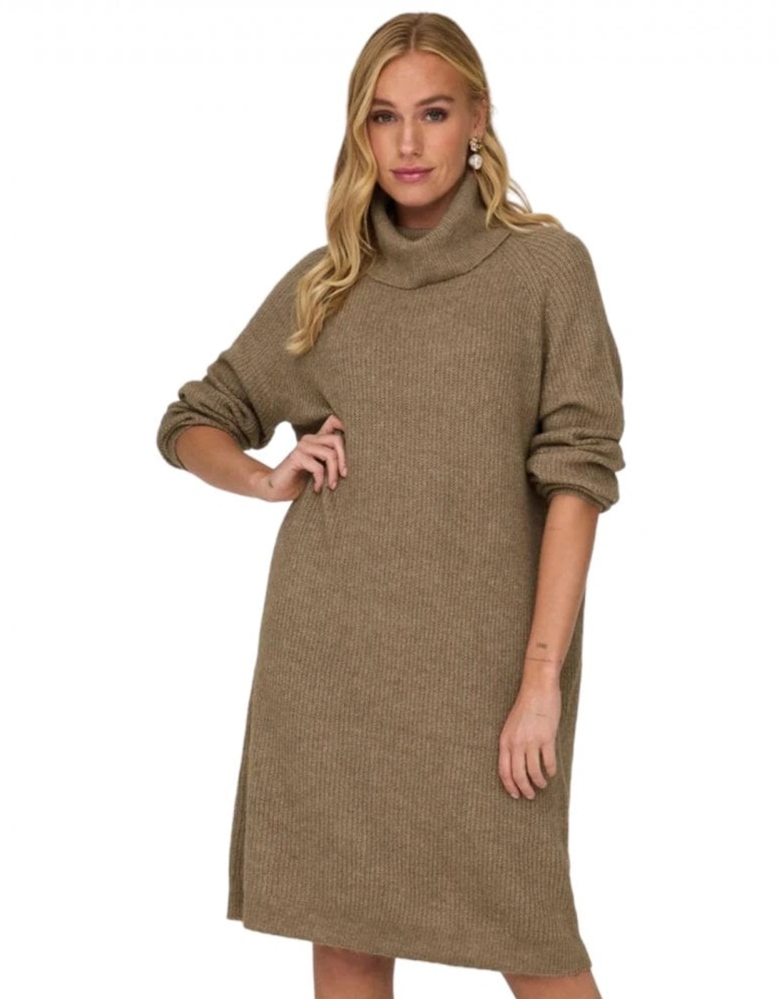 Brandie Roll Neck Knitted Dress - Pumice Stone, 7 of 6