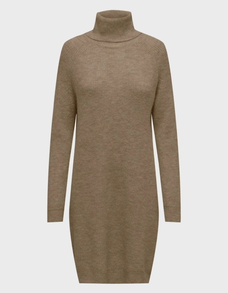 Brandie Roll Neck Knitted Dress - Pumice Stone