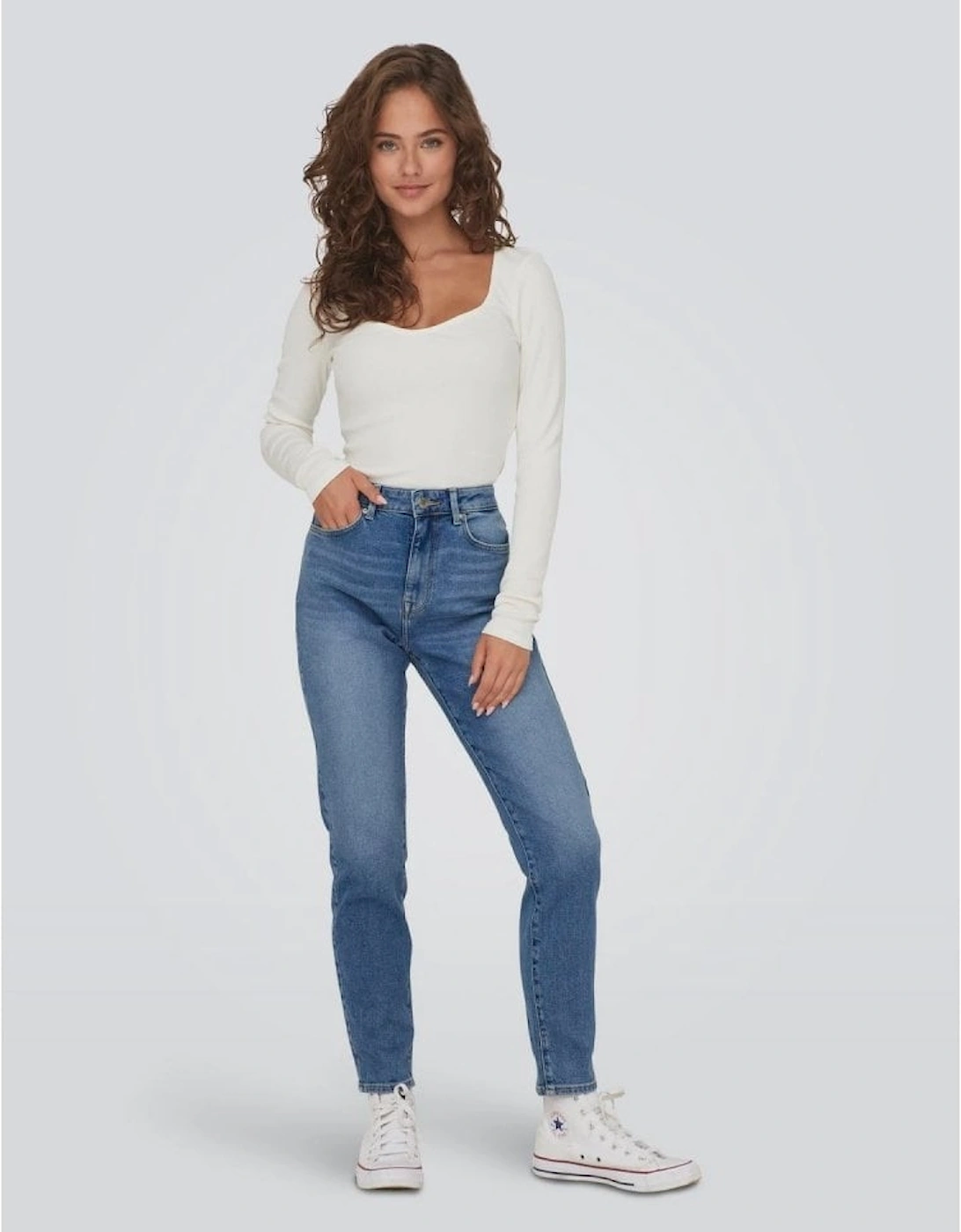 Emily Straight Fit High Waist Jeans - Medium Blue Denim