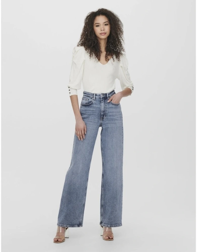 Juicy Life Wide High Waisted Jeans - Blue Denim