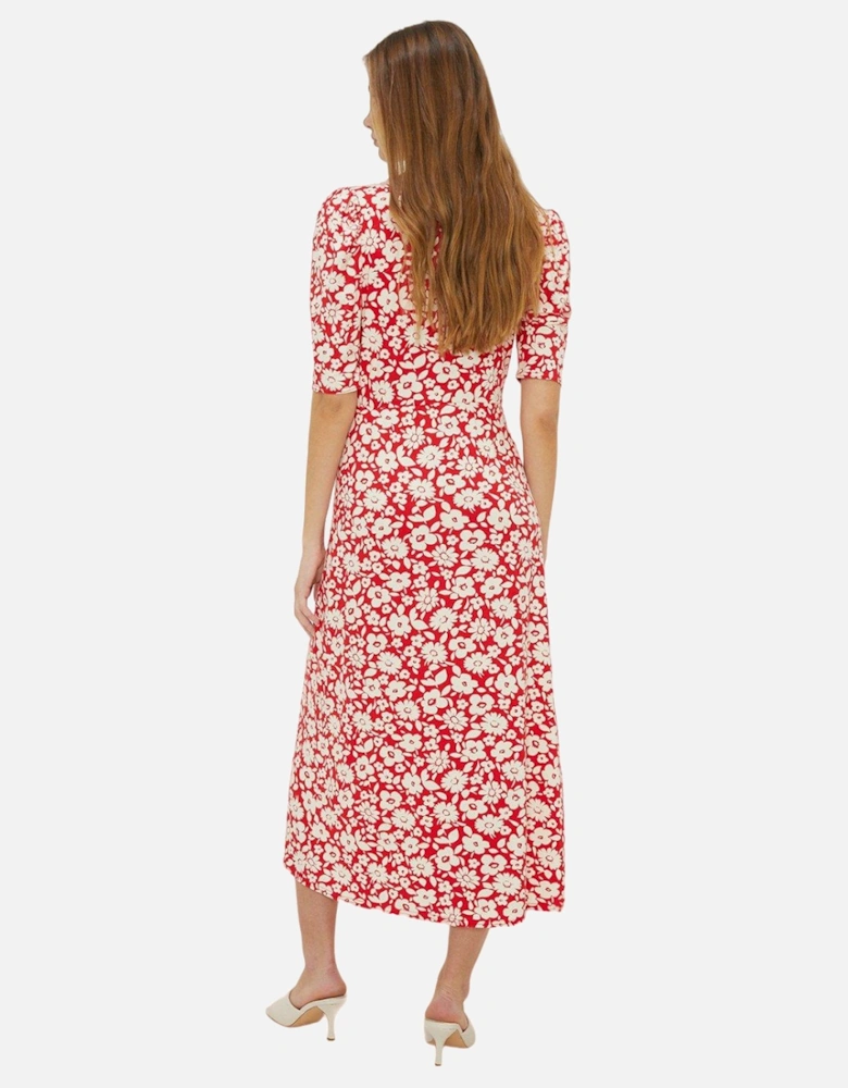 Womens/Ladies Floral Wrap Ruched Midi Dress
