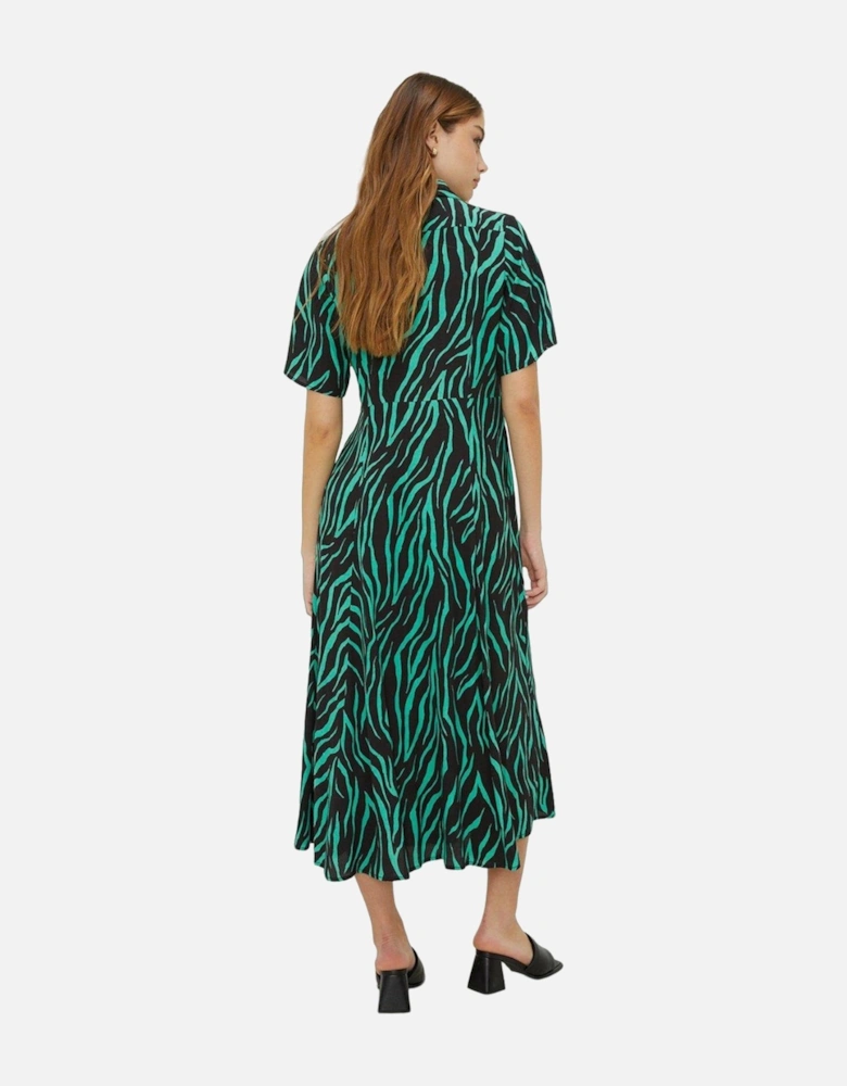 Womens/Ladies Zebra Print Midi Angel Sleeve Shirt Dress