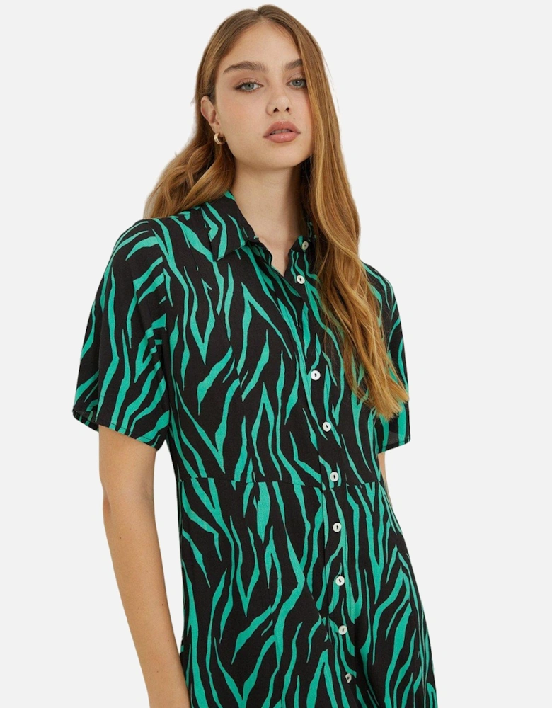 Womens/Ladies Zebra Print Midi Angel Sleeve Shirt Dress