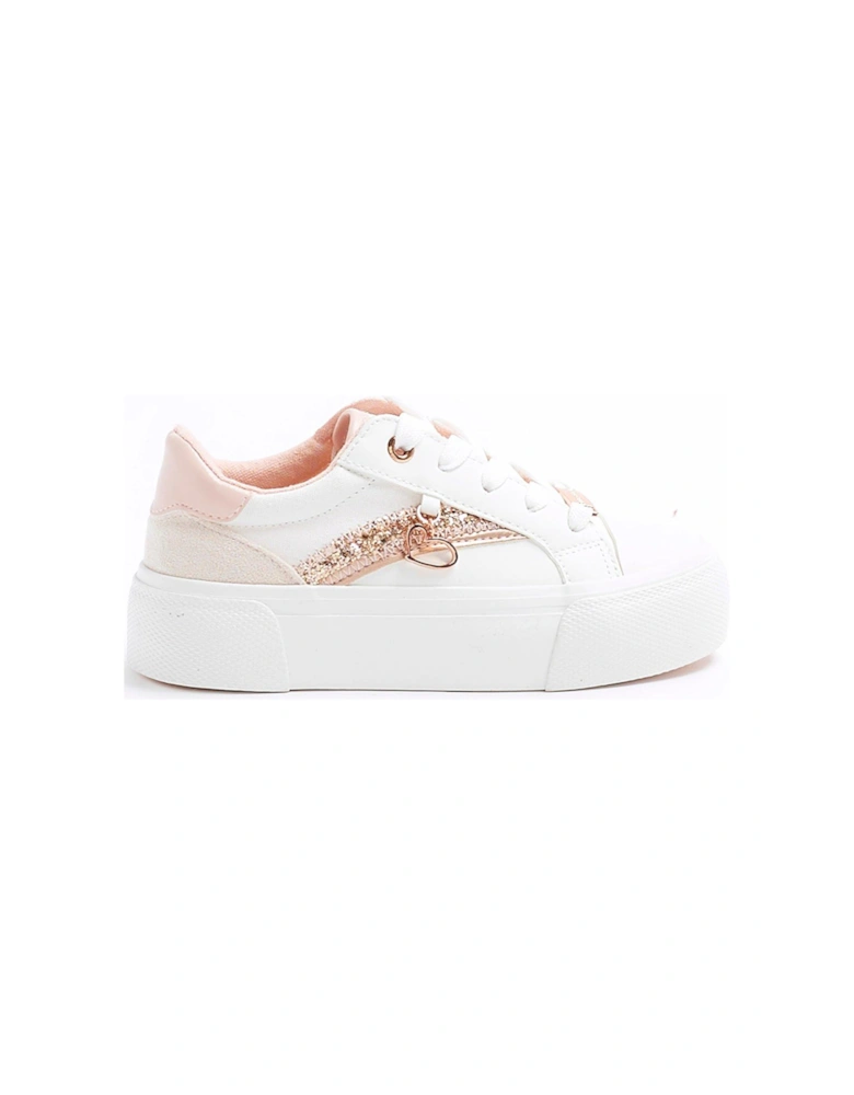 Girls Glitter Lace Up Trainers - Pink