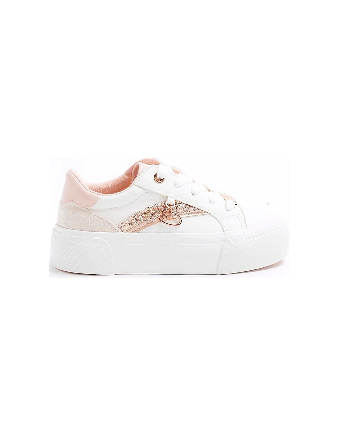 Girls Glitter Lace Up Trainers - Pink, 3 of 2