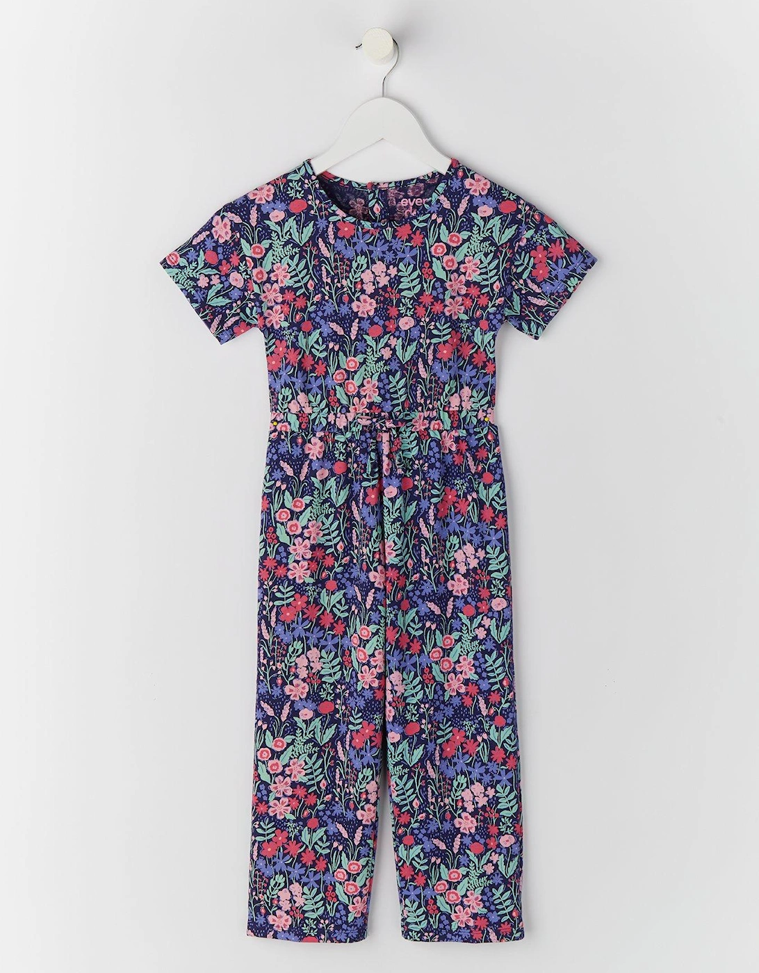 Girls Floral Print Jersey Jumpsuit - Navy, 5 of 4