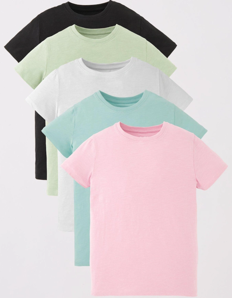 Girls 5 Pack Solid T-Shirts - Multi