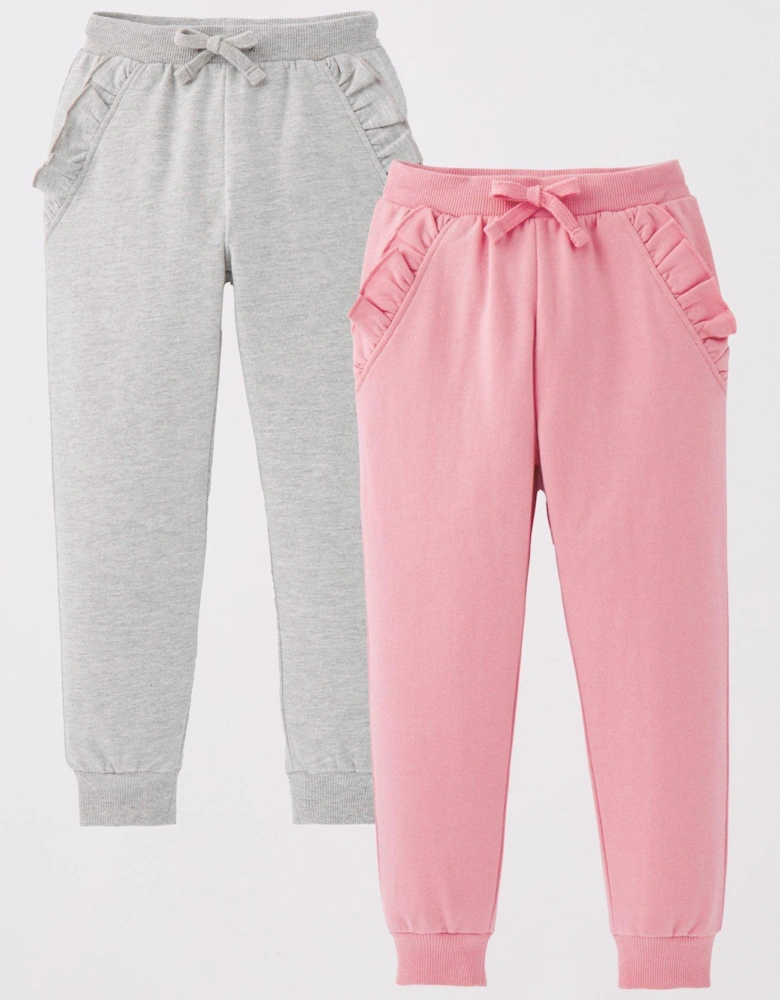 Girls Cotton Rich 2 Pack Frill Joggers