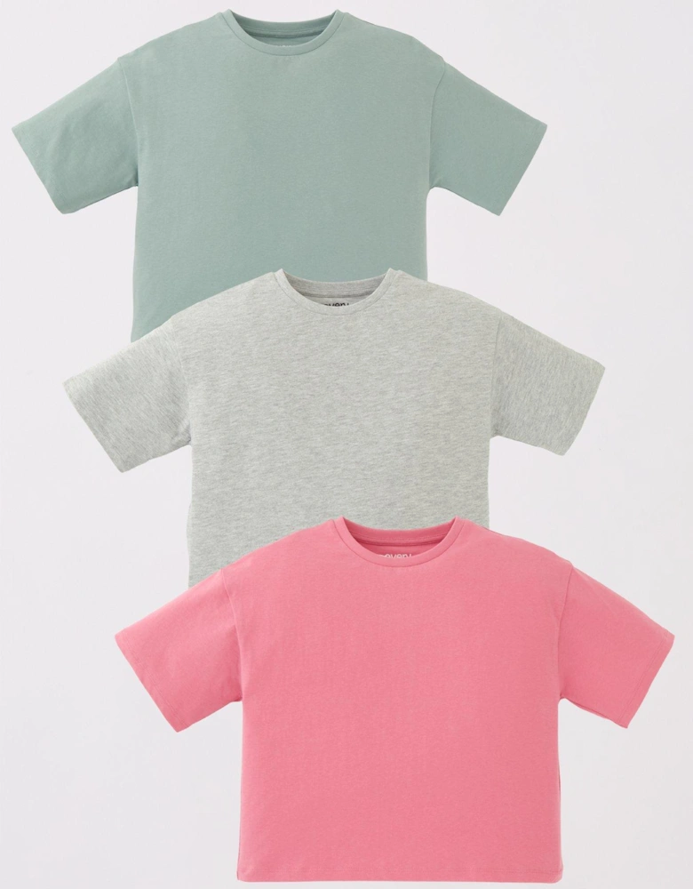 Girls 3 Pack Solid Boxy T-Shirts - Multi