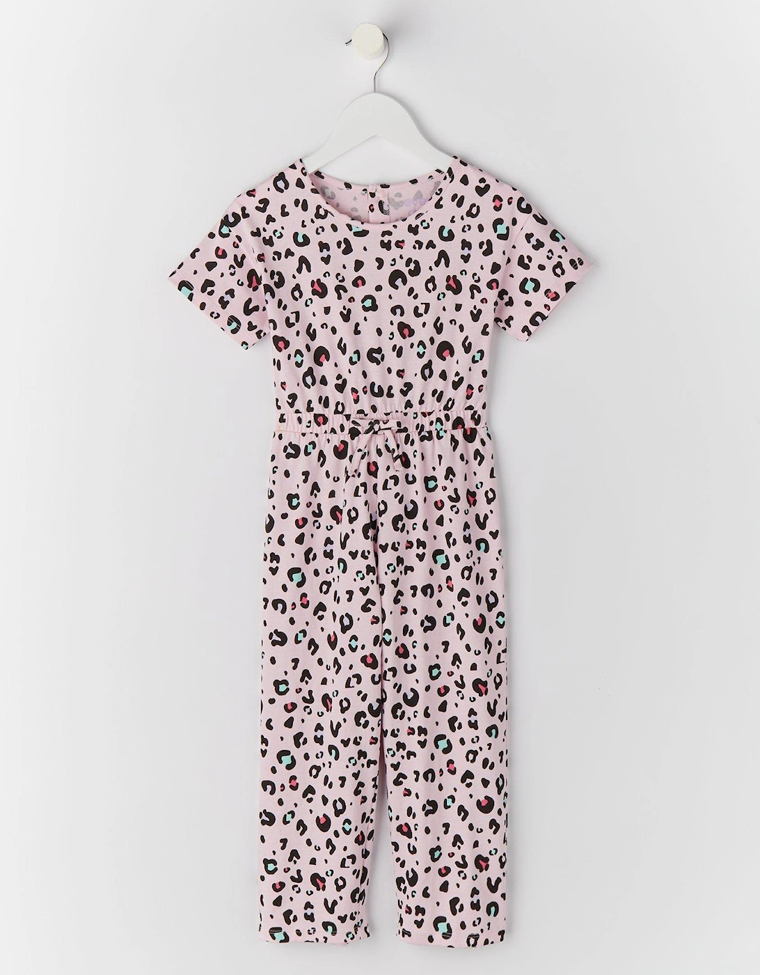 Girls Leopard Print Short Sleeve Jersey Jumpsuit - Pink, 2 of 1