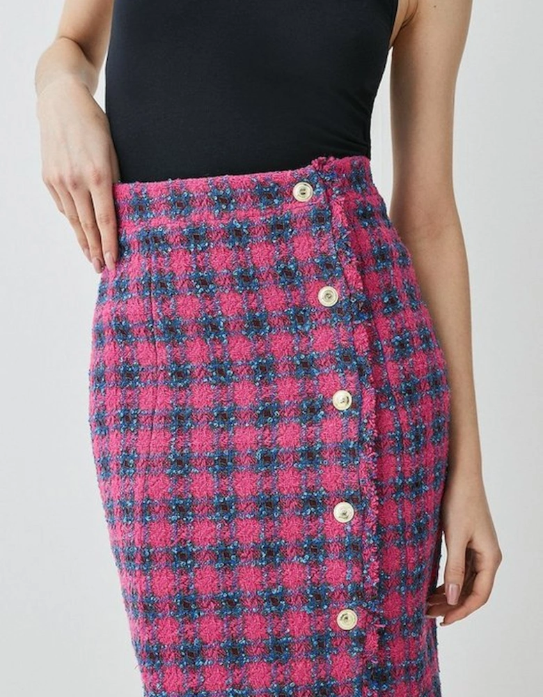 Italian Check Boucle Tailored Pencil Skirt