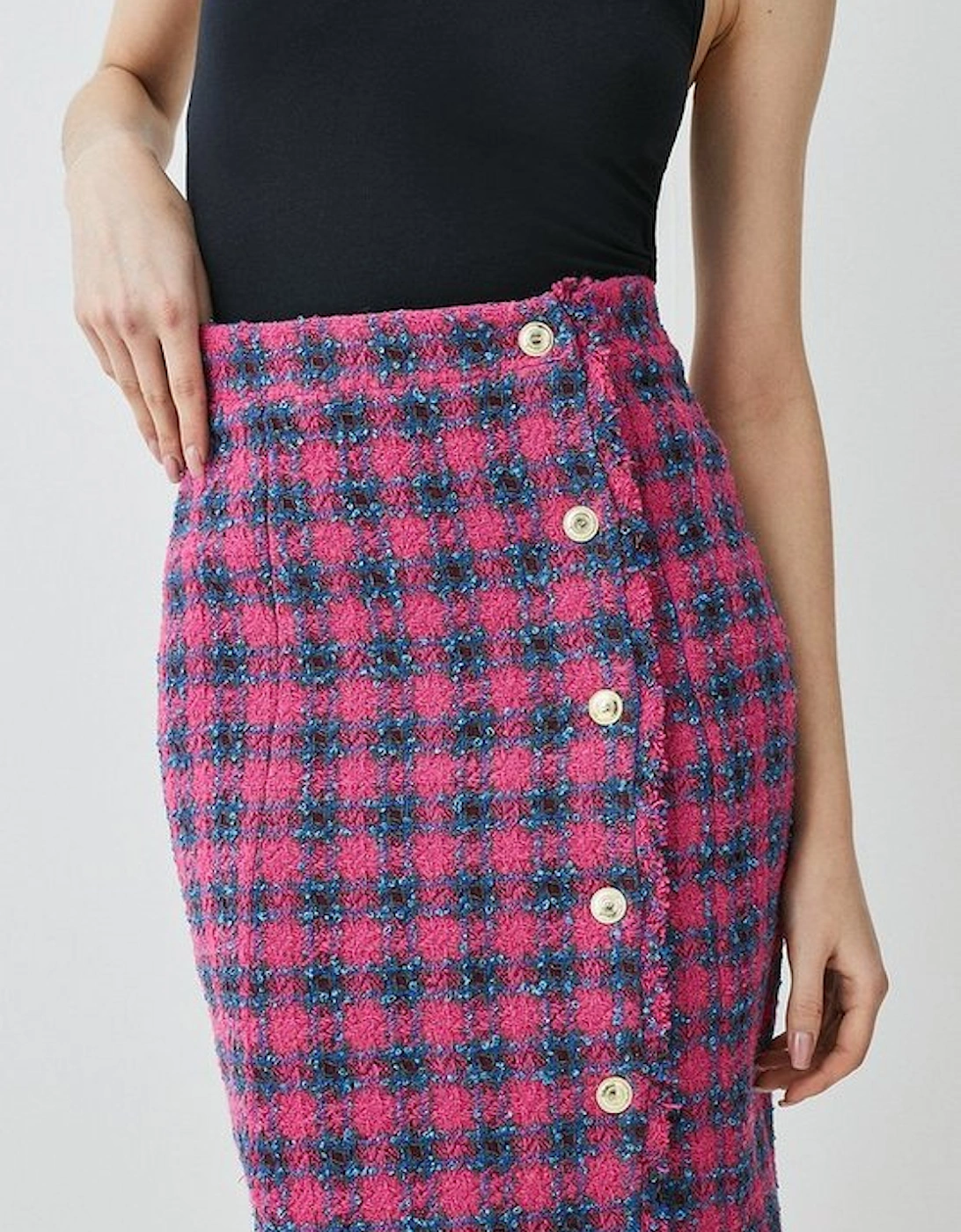 Italian Check Boucle Tailored Pencil Skirt
