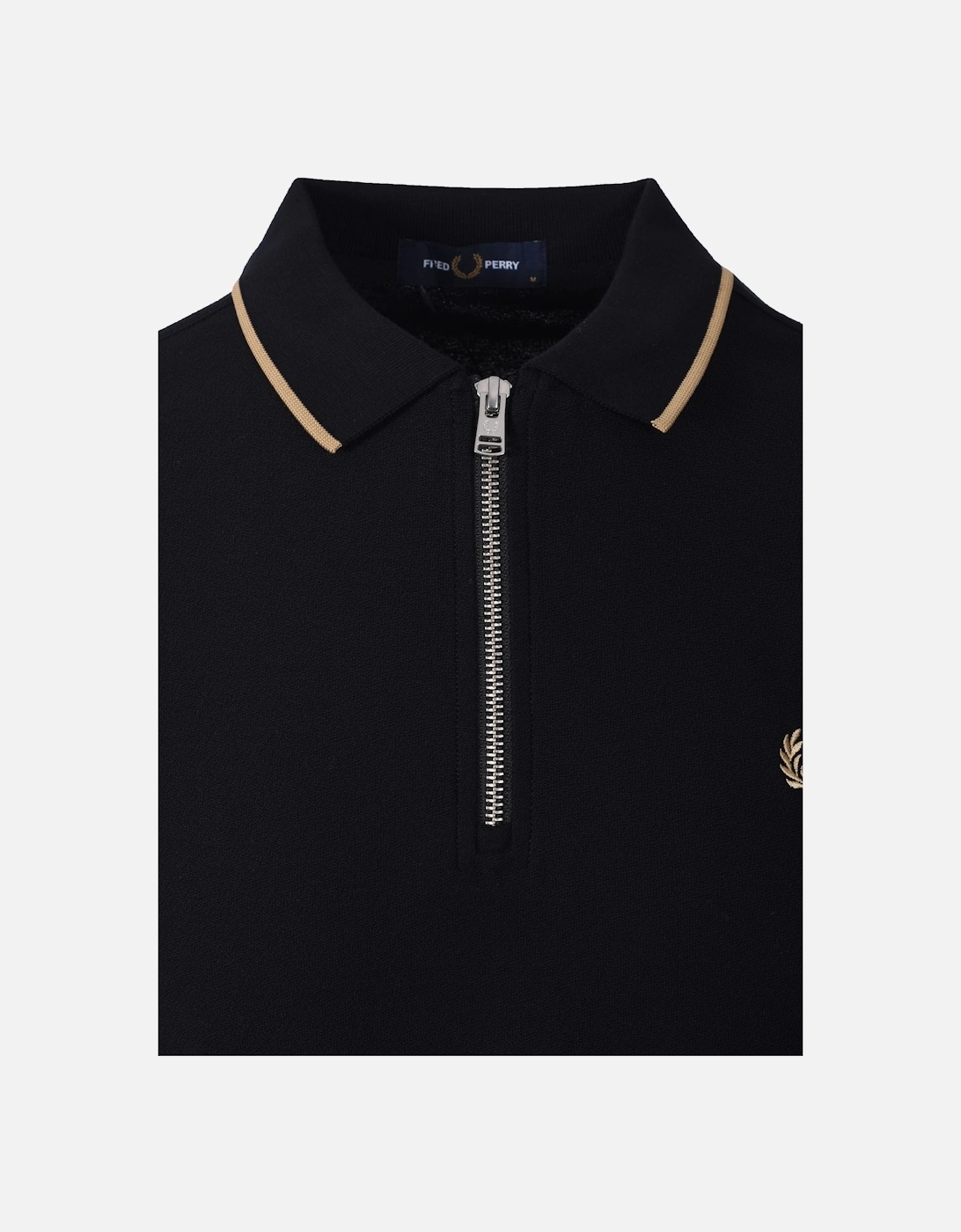 Crepe Pique Zip Polo Shirt Black