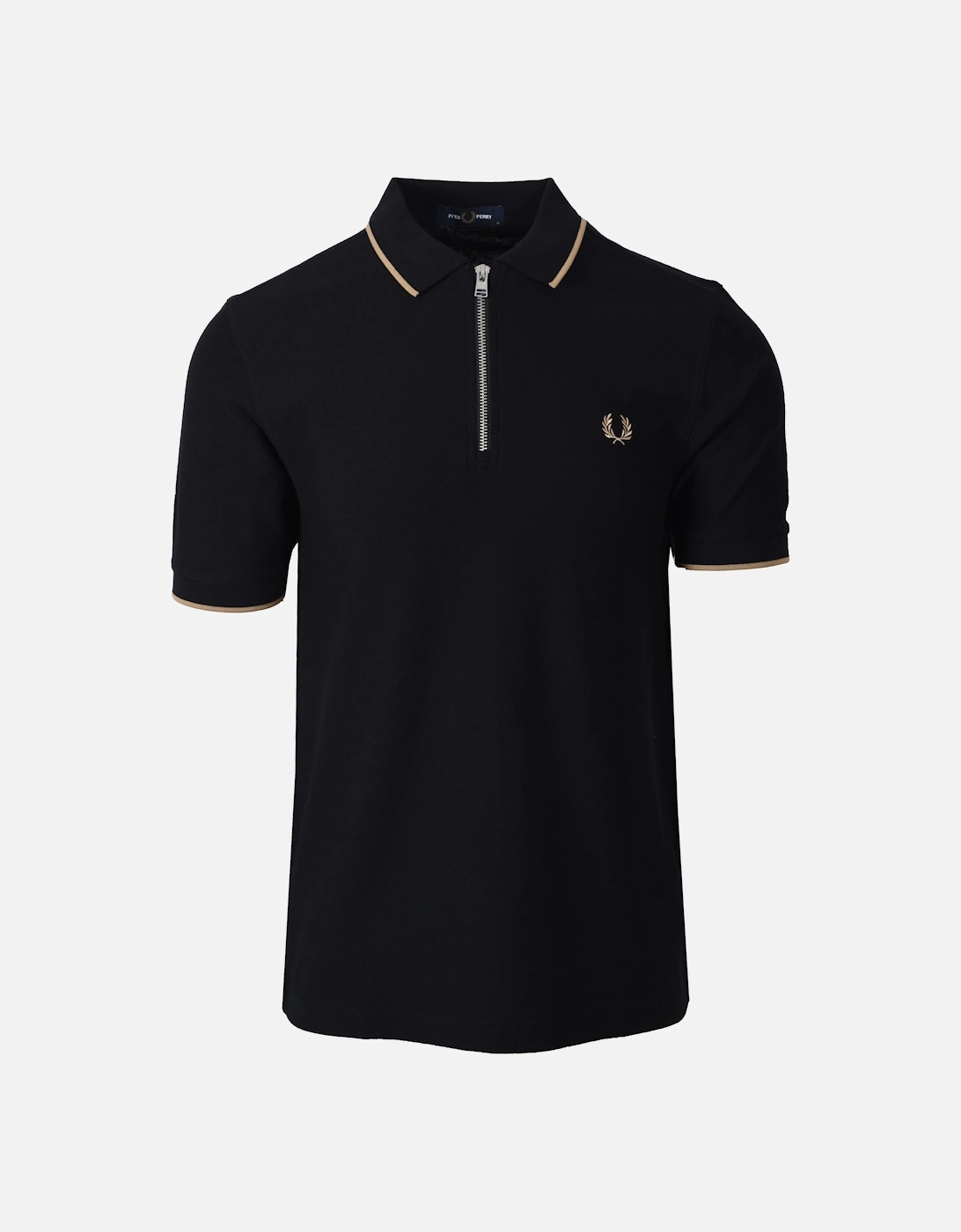 Crepe Pique Zip Polo Shirt Black, 4 of 3