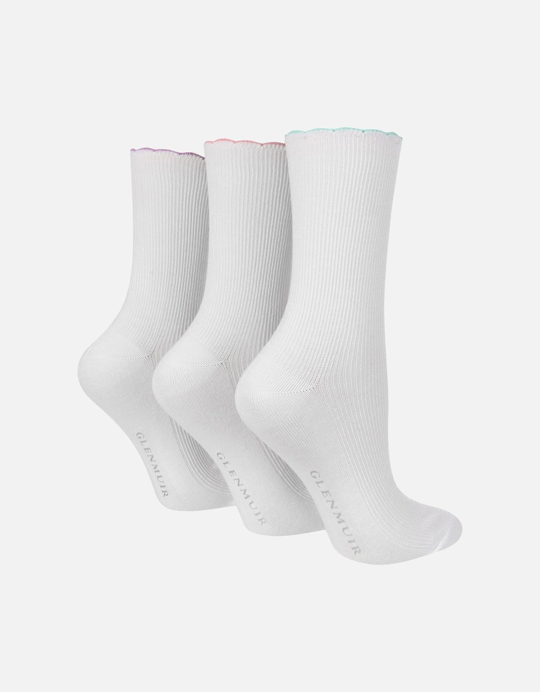3 PAIR LADIES SOCKS RIBBED SCALLOP HEM WITH COLOURED TIPPING, 2 of 1