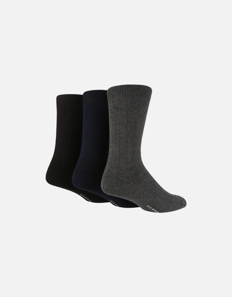 3 PAIR MENS BAMBOO PLAIN RIBBED SOCKS