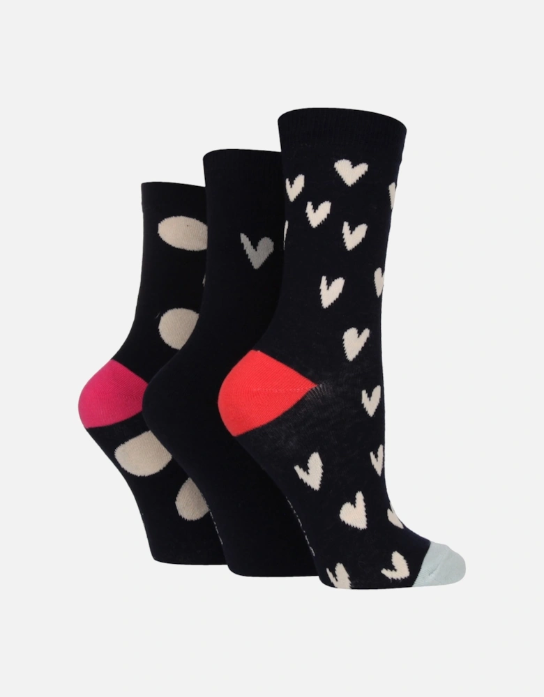 3 PAIR LADIES SOCKS WITH MINI HEARTS AND BIG SPOTS