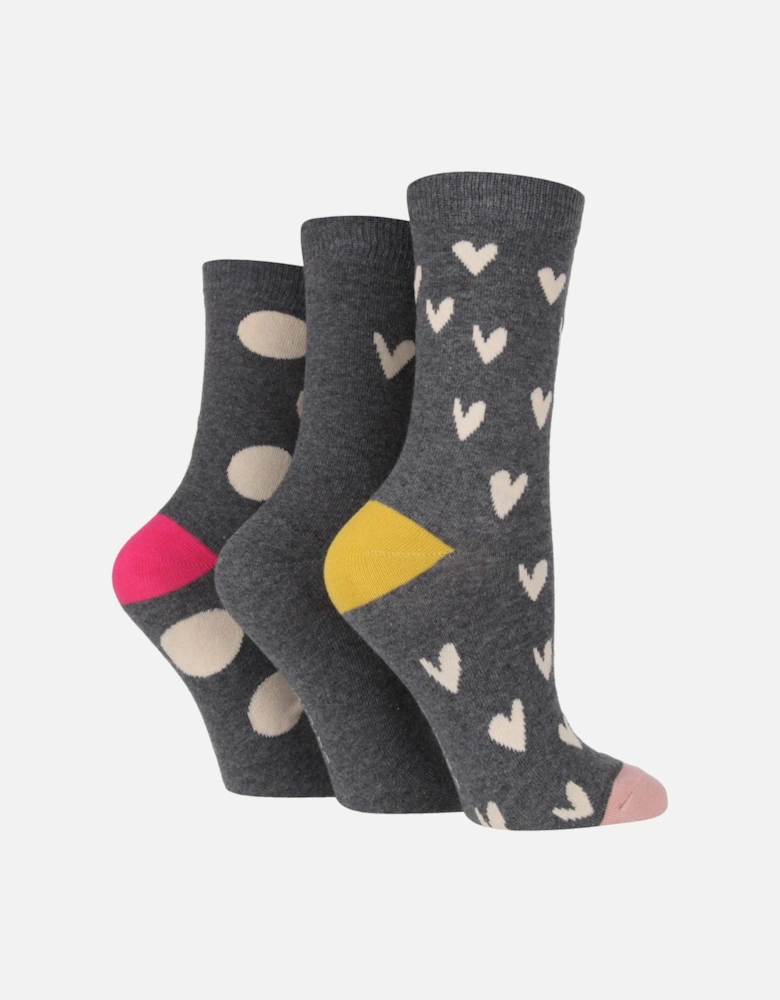 3 PAIR LADIES SOCKS WITH MINI HEARTS AND BIG SPOTS