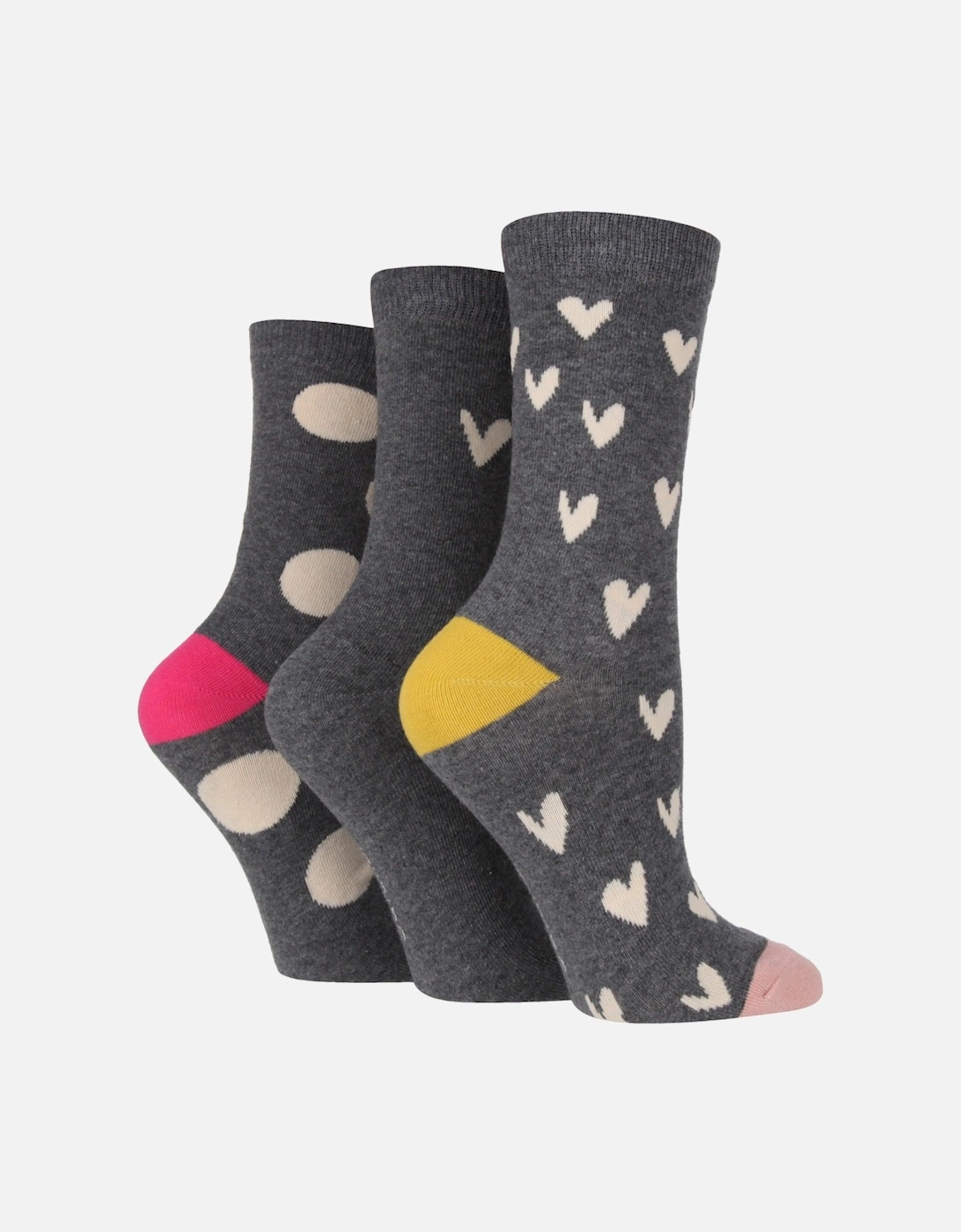 3 PAIR LADIES SOCKS WITH MINI HEARTS AND BIG SPOTS, 2 of 1