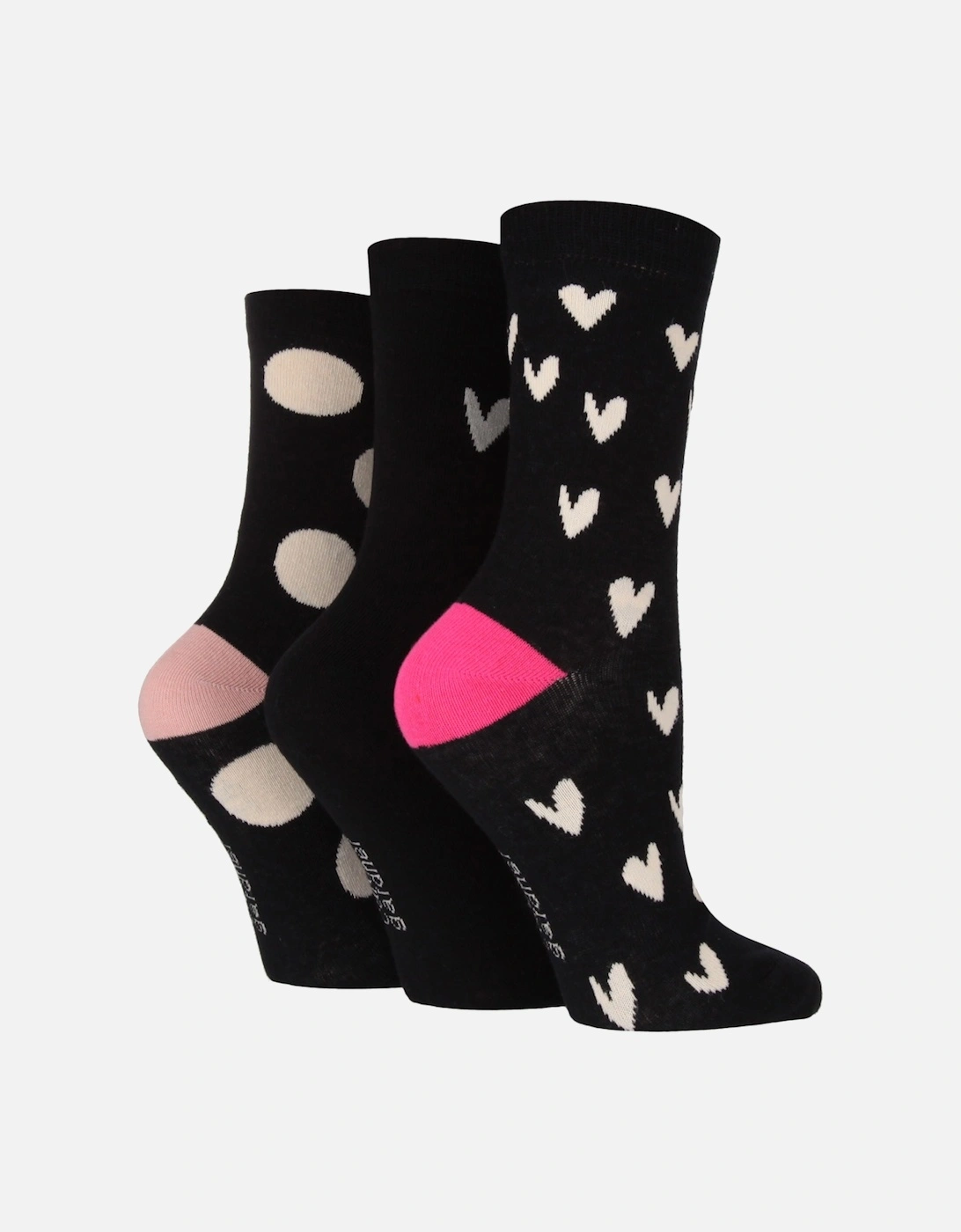 3 PAIR LADIES SOCKS WITH MINI HEARTS AND BIG SPOTS, 2 of 1
