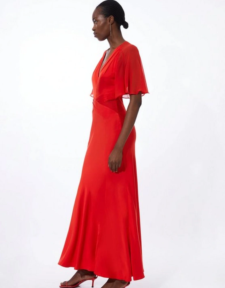 Twist Front Satin And Georgette Mix Woven Maxi Dress