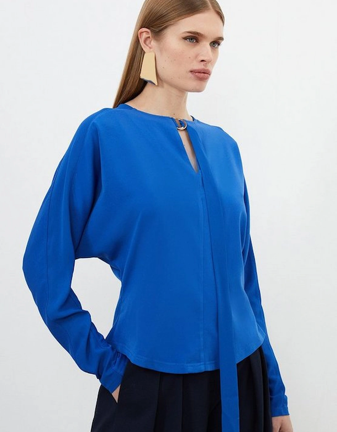 Keyhole Tie Jersey Crepe Batwing Top, 5 of 4