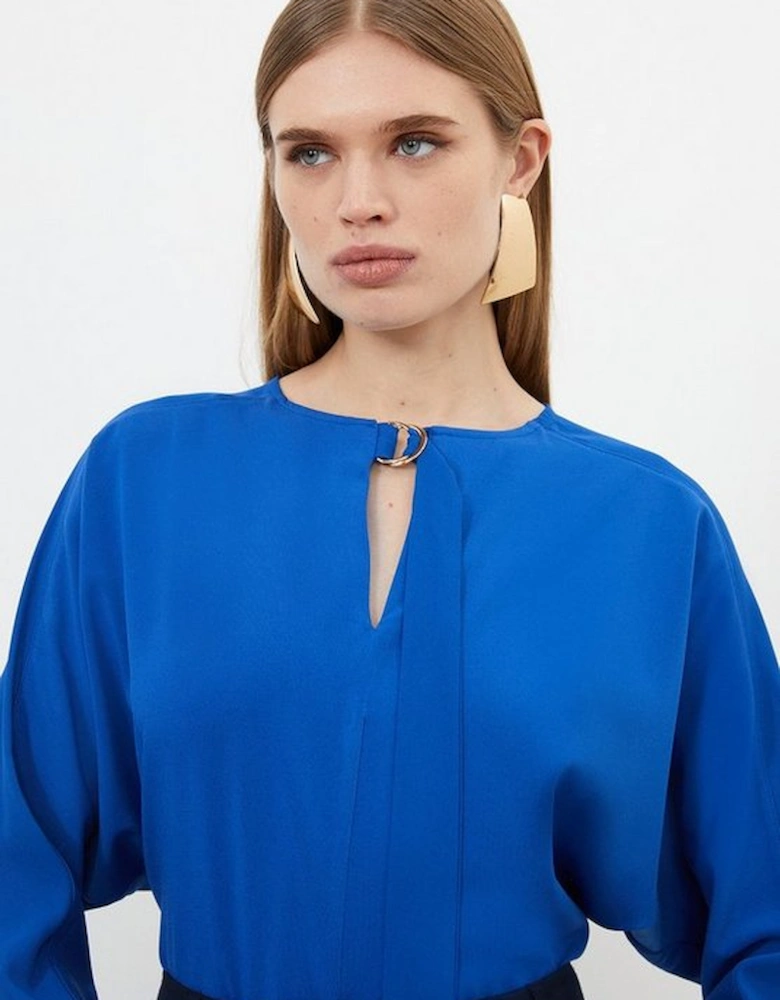 Keyhole Tie Jersey Crepe Batwing Top