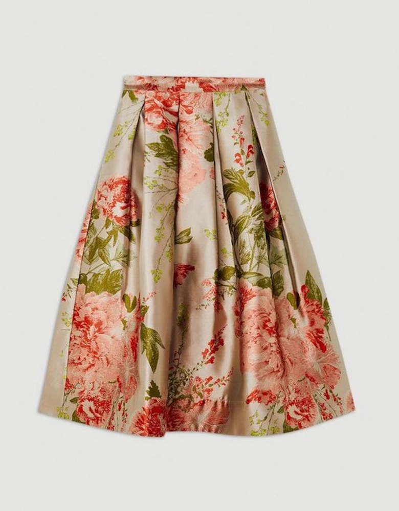 Vintage Floral Print Woven Prom Midi Skirt