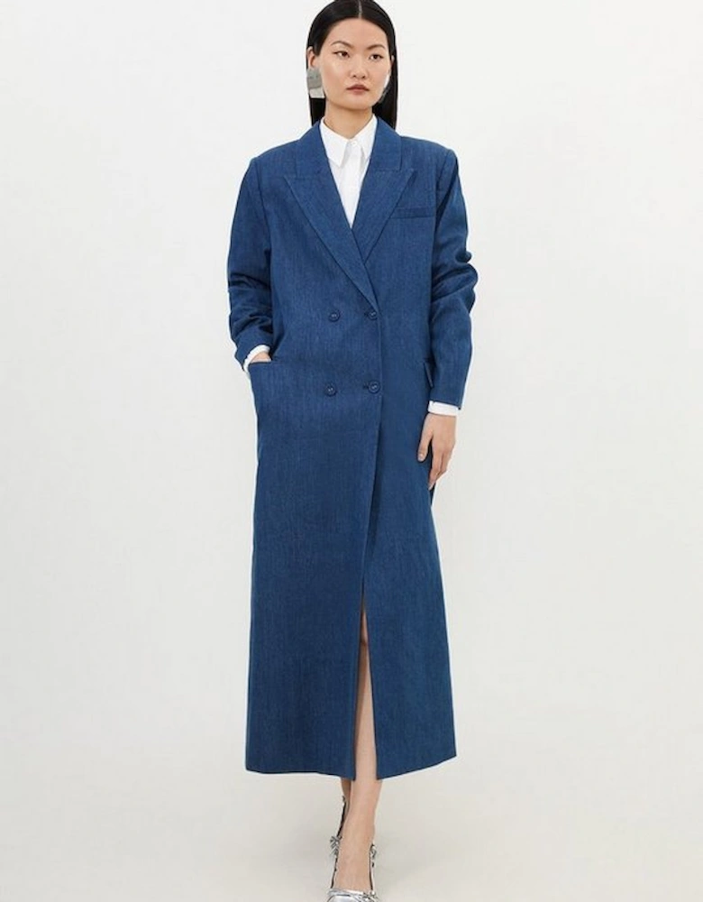 Denim Double Breasted Maxi Coat