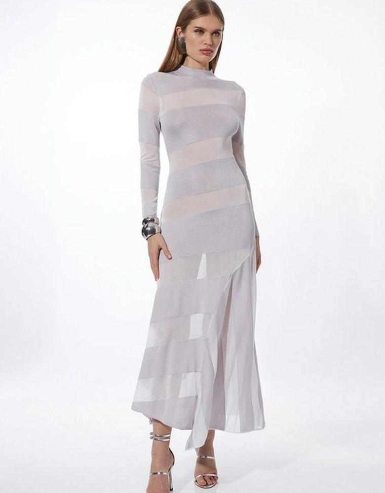Viscose Blend Slinky Knit Panelled Maxi Dress