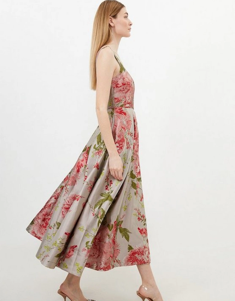 Vintage Floral Print Prom Woven Maxi Dress