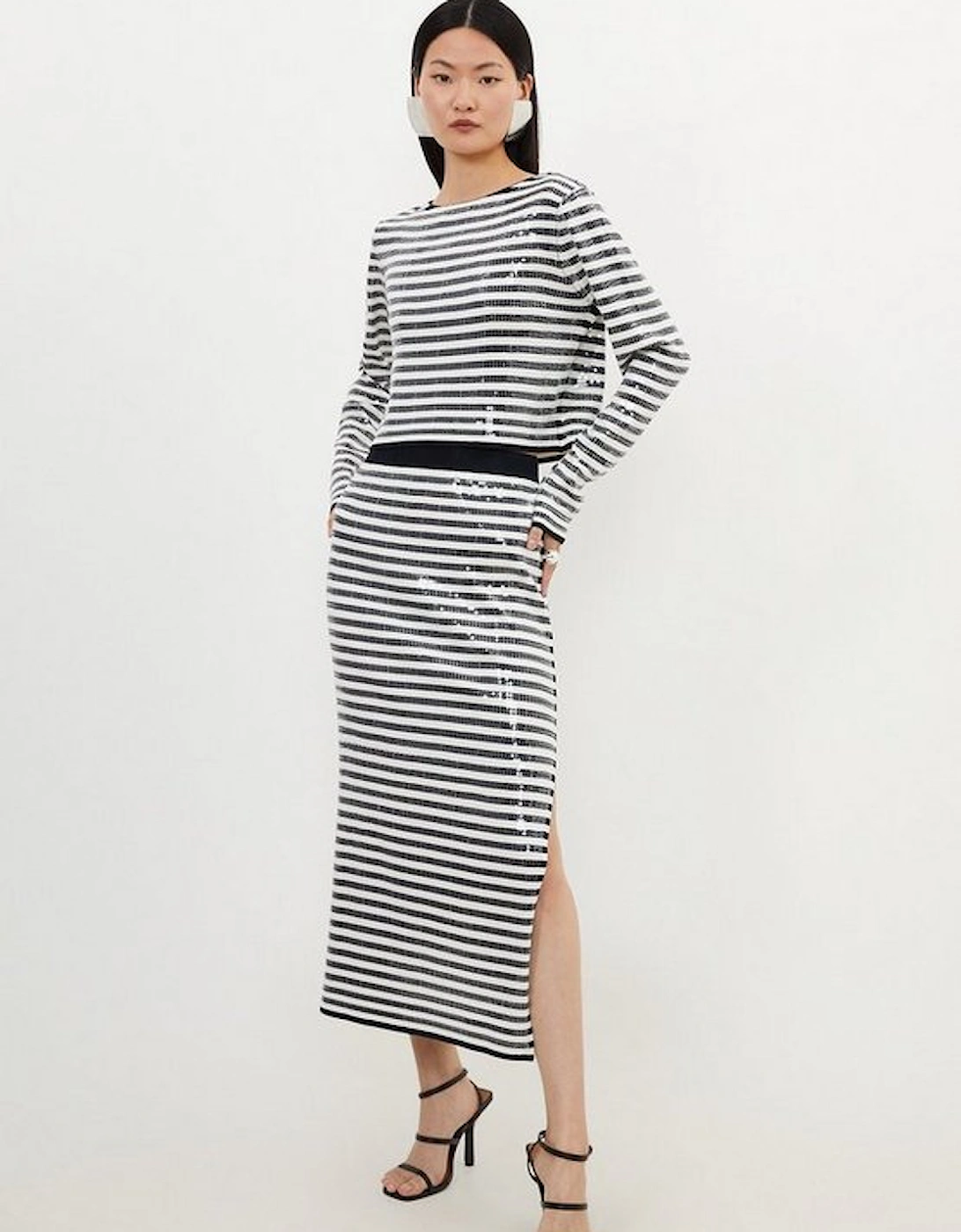 All Over Striped Sequin Viscose Blend Midaxi Skirt, 5 of 4